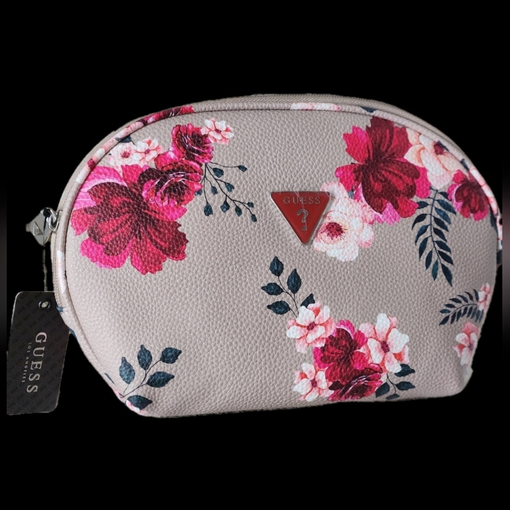 Pretty Guess Rodney travel taupe floral cosmetic bag small makeup orginazer mult